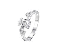 Best Friends Rings, Promise Ring Goth Twisted Leaf Design with 1ct Oval Moissanite 9K White Gold Size U 1/2