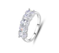 Best Friends Rings, Silver Bands Rings for Women Ring with 5Pcs Oval Moissanite 4X6mm 9K White Gold Size R 1/2