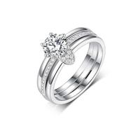 Best Friends Rings, The Wedding Band Three Row with Round Shape 1ct Moissanite 9K White Gold Size M 1/2