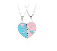 Best Friends Split Heart Pendant Necklace, Pink and Blue Enamel 2 Piece Set Gold or Silver Options - Best Friend Gift, Adjustable, Stainless Steel, Cubic Zirconia