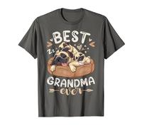 Best Grandma Ever, Mother's Day, Pug & 2 Puppies, Funny Dogs T-Shirt, Men, Asphalt Grey, Large