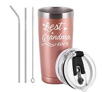 Best Grandma Ever Tumbler Best Grandma Travel Tumbler with Straw Birthday Mothers Day Gifts for Grandma from Grandkids Grandson Granddaughter Grandma Travel Tumbler with 2 Lids 20OZ Rose Gold