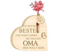 Best Grandma Gift Mother Gifts Birthday Wooden Heart with Eternal Flowers, Cool Mother's Day Gifts Birthday Gift for Grandma Gift Christmas (Grandma-1)