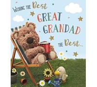 Best Great Grandad Birthday Card - Barley Bear on Deckchair with Flowers and Foil Finish - by ICG
