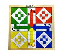 Best Handmade 2 in 1 Wooden Magnetic Ludo & Snake Ladders Board Game Set Natural Finish Game is Played With Four Players.