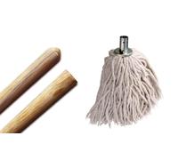 Best House 1 Pcs Pine Wood Mop Stick, Mop Handle for Mop Head -1.2 Metres x 22mm + 1 Pcs Cotton 18 Ply Metal Socket Mop Head - 380g for Floor Cleaning/Sweeping in Home/Office