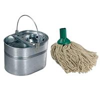 Best House 15 Litres Heavy Duty Industrial Galvanized Steel Metal Mop Bucket + 2 Pcs Cotton 12 Ply Plastic Push Socket Mop Head - 210g, For Home Office & Commercial Use Mop Heads