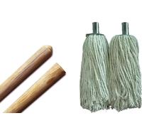 Best House 2 Pcs Pine Wood Mop Stick Handle + 2 Pcs Cotton 18 Ply Metal Socket Mop Head - 1.2m x 22mm, 380g for Floor Cleaning/Sweeping in Home/Office