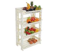 Best House 4 Layer Fruit and Vegetable Storage Basket, 4 Tier Stackable Fruit & Vegetable Shelves Plastic Basket for Kitchen Counter Slim Shelf Space Saving for Bathroom Kitchen & Office (White)