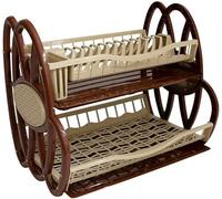 Best House Asude Double Plastic Dish Rack, 2 Tier Double Dish Drainer Rack - Pack of 1 (Brown - Cream Mixed color)