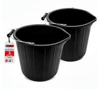 Best House Bh 2 Pcs Black Builders Bucket 14L/3 Gallon Heavy Duty Plastic Bucket With Metal Handle For Home Gardening, Cleaning, Construction
