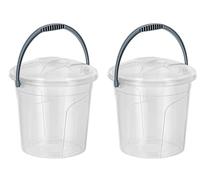 Best House | Clear Plastic Bucket with Lid | 15 Litres | 2 Pcs | Carry Handle | Multipurpose Storage for Water Kitchen Garden Cleaning Water Animal Bird Feed - (Pack of 2)