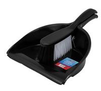 Best House | Dustpan and Brush Set | Plastic | Black | 1 Set | Soft Grip | Household Cleaning | Rubber Lip for Easy Pick up | Portable Ergonomic | TPR | Home and Office Use