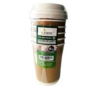 Best House EcoWise Paper Cups with White Lids, Coffee Cups 12 Oz/340 ml Brown Ripple Wall Design, Eco-Friendly Drinking Cups Great for Hot Coffee, Tea & Cold Drinks (Pack of 30)