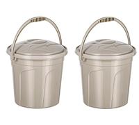 Best House | Plastic Bucket with Lid | 5 Litres | Cream | 2 Pcs | Carry Handle | Multipurpose Storage for Kitchen Garden Cleaning Water Animal Bird Feed - (Pack of 2)