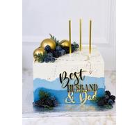 Best Husband and Dad Mirror Acrylic Charm Cake Topper Acrylic Father's Day Cake Topper Decorations ACRYLIC Husband Cake (Silver Mirror Acryl)