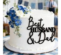 Best Husband & Dad Cake Side Decoration, Black Acrylic Father's Day Cake Topper, Dad's Birthday Cake Charm Party Supplies For Men
