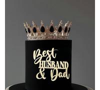 Best Husband & Dad Cake Topper, Gold Acrylic Father's Day Cake Decoration, Dad's Birthday Party Supplies For Men