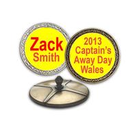Best Impressions Personalised EXTRA LARGE Golf Ball Markers (Antique Gold effect, red on yellow)