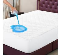BEST LINEN 100% Waterproof Quilted Mattress Protector Cover 100% Microfiber Super Soft Diamond Pattern Quilted Anti Allergenic Fitted Bed Covers 35 Cm Deep Skirt (White, Double)