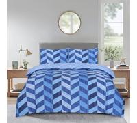 Best Linen 4 Piece Duvet Cover Set Microfiber Quilt Cover Pillow Case & Fitted Sheet Complete Bedding Set Easy Care Machine Wash Anti Allergic (Zigzag Blue, King)