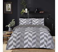 Best Linen 4 Piece Duvet Cover Set Microfiber Quilt Cover Pillow Case & Fitted Sheet Complete Bedding Set Easy Care Machine Wash Anti Allergic (Zigzag Grey, Double)