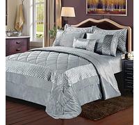 Best Linen Atlanta Quilted Bedspread Anti-allergy Comforter Bed Throw with 2 Pillow Shams 3 Piece Coverlet Bedding Set (Silver/Grey, Super King)