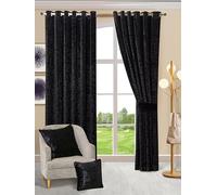 Best Linen Crushed Velvet Curtains for Living Room, Bed Room, Home & Office Ring Top Curtains Pair Panels Santiago Modern Drapes (W 46 X L 54, Black)
