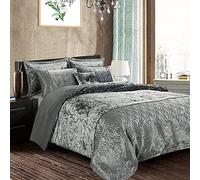 Best Linen Crushed Velvet Duvet Cover Set Soft Machine Washable Hypoallergenic 3 Piece Solid Quilt Cover Bedding Set With 2 Pillow Cover (Silver, Super King)