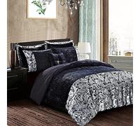 Best Linen Crushed Velvet Duvet Cover Set Soft Machine Washable Hypoallergenic 3 Piece Solid Quilt Cover Bedding Set With 2 Pillow Cover (Black, Super King)