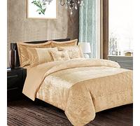 Best Linen Crushed Velvet Duvet Cover Set Soft Machine Washable Hypoallergenic 3 Piece Solid Quilt Cover Bedding Set With 2 Pillow Cover (Beige, King)