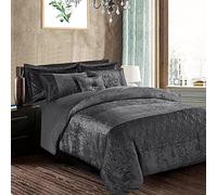 Best Linen Crushed Velvet Duvet Cover Set Soft Machine Washable Hypoallergenic 3 Piece Solid Quilt Cover Bedding Set With 2 Pillow Cover (Grey, King)
