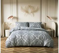 Best Linen Duvet Cover Set Single 3 Piece Polyester Cotton Quilt Cover With Pillow Case and Matching Fitted Sheet All in One Anti Allergic, Grey, DuvetCover001