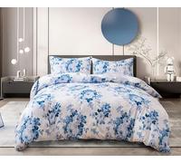 Best Linen Duvet Cover Sets 2 Pcs Soft Quilt Cover Floral & Damask Designs Easy Care Machine Washable Hypoallergenic Bedding Set with 1 Matching Pillow Case (Vintage Floral Blue, Single)