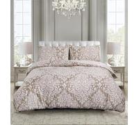 Best Linen Duvet Cover Sets 3 Pcs Soft Quilt Cover Floral & Damask Designs Easy Care Machine Washable Hypoallergenic Bedding Set with 2 Matching Pillow Cases (Royal Damask Beige, King)