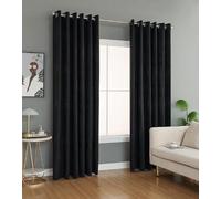 Best Linen Jacquard Eyelet Curtains for Living Room Ring Top Curtain Pair Fully Lined Modern Panels Curtains for Bedroom/Home Office with 2 Free Tie-Backs (Black, W 66" x L 90")