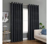 Best Linen Jacquard Eyelet Curtains for Living Room Ring Top Curtain Pair Fully Lined Modern Panels Curtains for Bedroom/Home Office with 2 Free Tie-Backs (Dark Grey, W 66" x L 72")