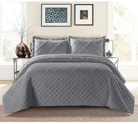 Best Linen Quilted Bedspread Bed Throws for Bedroom - Embossed Pattern Bedding Set Comforter Bed Set Throw with 1 Pillow Case Lightweight Bedding Set All Season (Ruffle Grey, Single)