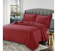 Best Linen Quilted Bedspreads Bed Throw 3 Pcs Embossed Coverlet Bedding Set Includes 1 Comforter & 2 Pillow Cases (Super King, Inspiration Red)