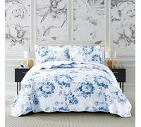 Best Linen Quilted Patchwork Bedspread Comforter Bed Throw with Pillow Sham Floral Design 3 Piece Quilted Coverlet Bedding set (Vintage Blue, Double)