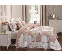 Best Linen Quilted Patchwork Bedspread Comforter Bed Throw with Pillow Sham Floral Design 3 Piece Quilted Coverlet Bedding set (Maison, Double 3 Piece)