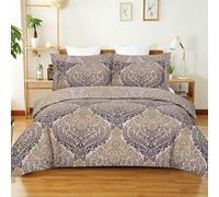 Best Linen Single Duvet Cover Set with 1 Pillowcase 100% Microfiber Soft & Breathable Bedding Set Easy Care Machine Washable (Ochre Damask, Single 2 Piece)
