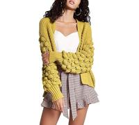 Best Look Ladies Women Bubble Bobble Sleeve Knitted Cardigan Chunky Knit Jumper Jacket Top (Mmustard, 8-10)