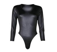 Best Look Ladies Womens PVC Wetlook Long Sleeve Leotard PU Leather Bodysuit Top Plus Size (Black, 20-22)