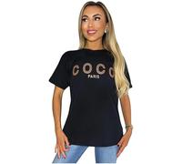 Best Look Women's Short Sleeve Coco Slogan Printed T-Shirts Ladies Oversized Summer Tops (Black, 20-22)