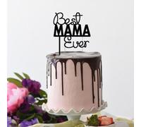 Best Mama Ever Cake Topper, Black Acrylic Mom's Birthday Cake Decoration, Mother's Day Party Supplies