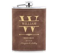 Best Man Hip Flask, Groomsmen Hip Flask Personalised, Custom Engraved Liquor Whiskey 304 Steel Stainless Flask for Best Man Gifts, Brown