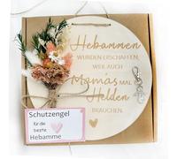 Best Midwife | Thank You | Dried Flowers | Wooden Disc | Gift | Midwife with Heart | Birth | Thank You | Gift for Midwife | Grateful | Midwife, Farewell Gift for Midwife, Birth, Gift