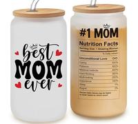 Best Mom Ever 16oz Frosted Glass Cup - Ideal Mother's Day, Birthday Gift for Mom from Daughter, Son, Kids, Best Mama Glass Cup with Straw, Cute Mommy Christmas Gifts for Mommy, Cool Gifts for Your Mom