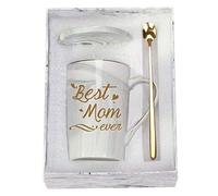 Best Mom Ever Coffee Mug - Gifts for Mom from Daughter Son - Birthday, Christmas, Mother's Day - 14 Ounce With Gift Box, Spoon, and Mug Mat - Gray